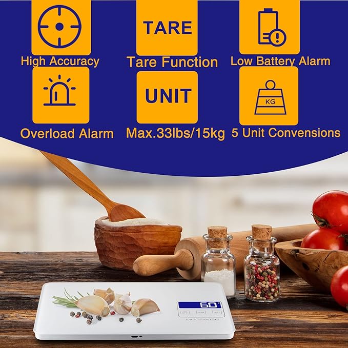 Food Scale with USB Rechargeable, Digital Kitchen Scale with 6 Units, High Precision to 0.04 oz /11lbs Capacity, Weight Range from 3g-5000g