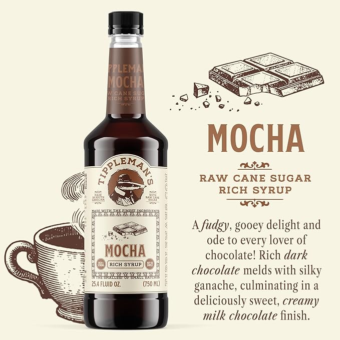 Tippleman's Mocha Coffee Syrup - Rich Flavor for Hot or Iced Drinks, Latte, Tea, Espresso, Cappuccino, Cocktails, & Baking - 25.4 Fl Oz