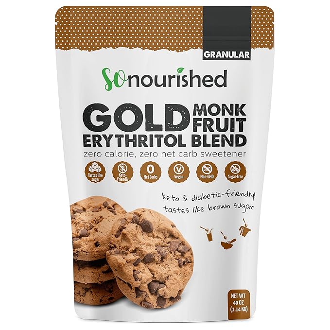 So Nourished GOLD Brown Sugar Alternative Substitute 1:1 Sugar Replacement - Monk Fruit Erythritol Sweetener for Low Carb Dieters and Diabetics - No Calorie Sweetener, Non-GMO (2.5 Pounds)