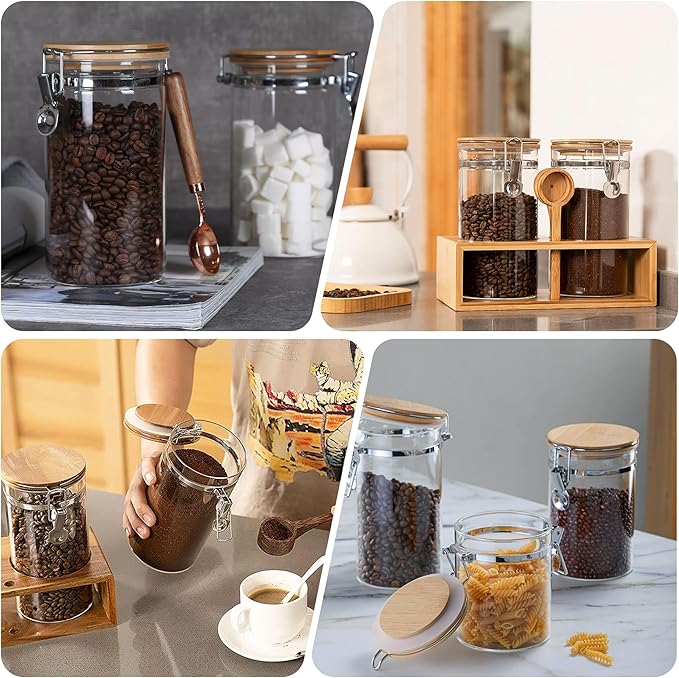 18 oz/550 ml Glass Storage Canister with Airtight Bamboo Lid, Small Clear Decorative Container Jar for Coffee Spice Candy Salt Tea Cookie Condiment Pepper Sugar Overnight Oatmeal Snacks