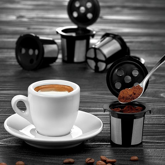 4 Reusable K Cups for Keurig K Supreme, K Supreme Plus, K Slim with Multistream Technology, K-Duo Hot & Iced - 4 Black Refillable Kcups Coffee Filters for Keurig Coffee Makers