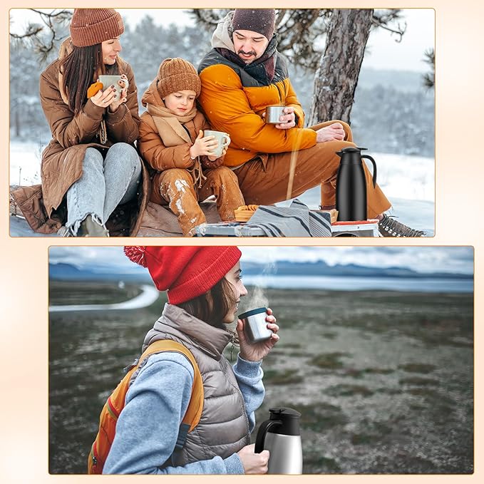 Norme 2 Pcs Thermal Coffee Carafe Insulated Stainless Steel Coffee Carafe for Hot Liquid Vacuum Thermal Pot Creamer Pitcher Dispenser with Brushes Keeping Hot Water Milk(Black, Silver,68 oz)