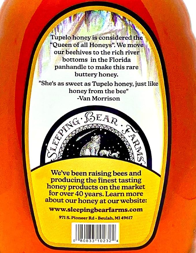 Tupelo Honey 32oz - 2 pound -Two pound Jar- from Sleeping Bear Farms Beekeepers in the Florida Apalachicola River Basin