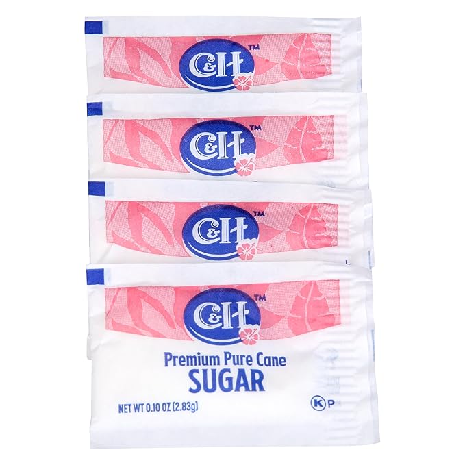 C&H Premium Pure Cane Sugar Packets, 0.10 Ounce (2.8 Gram) NON-GMO Packets, Pack of 400 in Dispenser Box