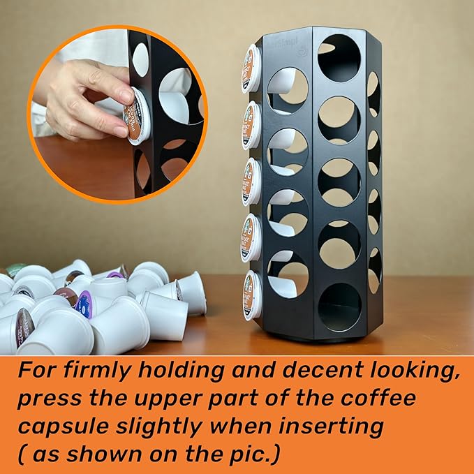 Compact Sturdy Metal K Cup Holder, Stylish and Modern Designed Coffee Pod Carousel, K Cup Storage Organizer, 36+1 Pods Capacity, No Assembly Required