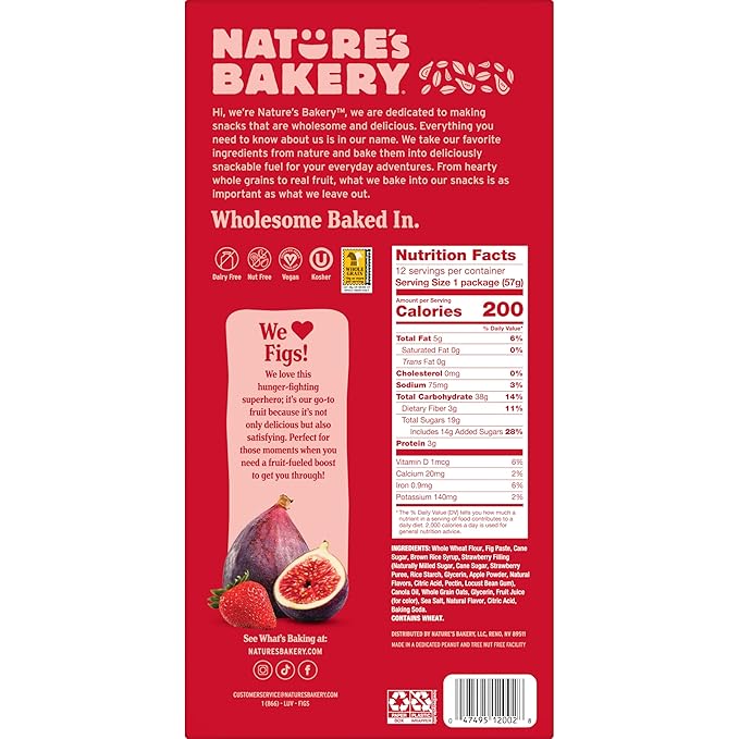 Nature's Bakery Whole Wheat Fig Bars, Real Fruit, Strawberry, 12 Twin packs