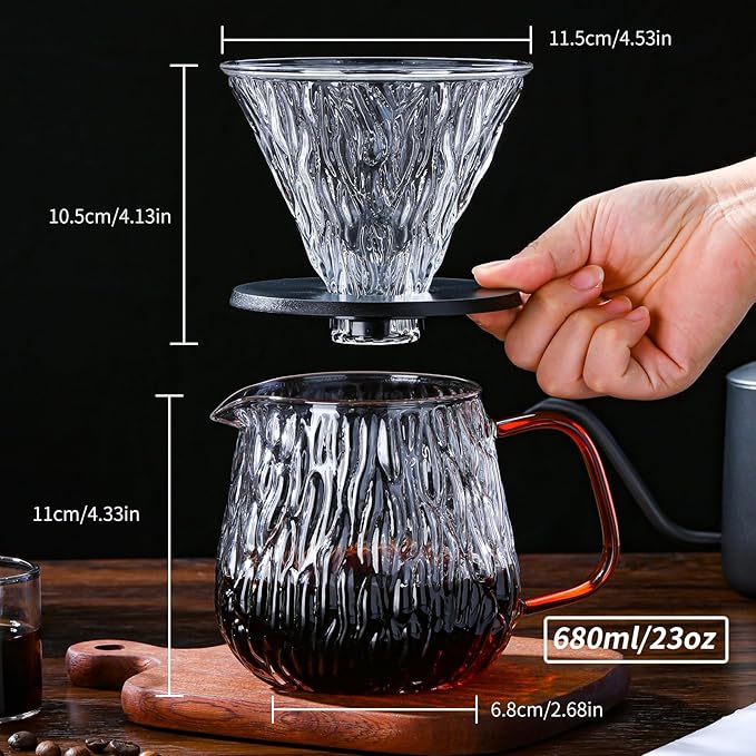 Unbreakable - Pour Over Coffee Maker 650ML/22OZ, Heat Resistant Borosilicate Glass Dripper with Filter Holder, BPA-Free Manual Coffee Brewer for Home and Office Use
