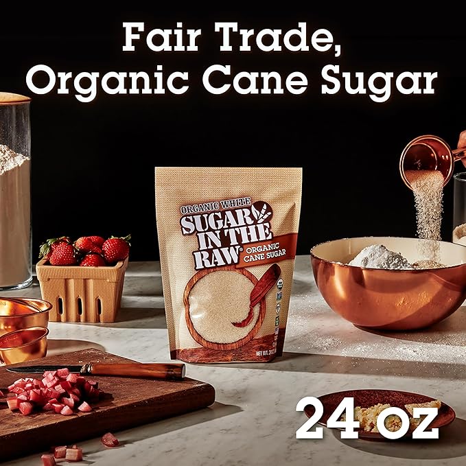 Sugar In The Raw Organic Granulated White Premium Cane Sugar, Pure Natural Sweetener, Hot & Cold Drinks, Coffee, Cooking, Baking, Vegan, Gluten-Free, Non-GMO, Bulk Sugar, 24 oz Bag (1-Pack)