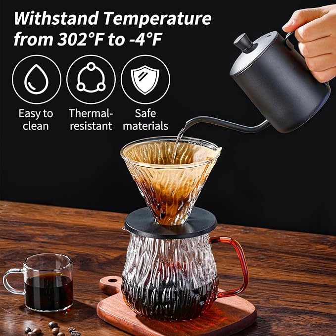 Unbreakable - Pour Over Coffee Maker 650ML/22OZ, Heat Resistant Borosilicate Glass Dripper with Filter Holder, BPA-Free Manual Coffee Brewer for Home and Office Use