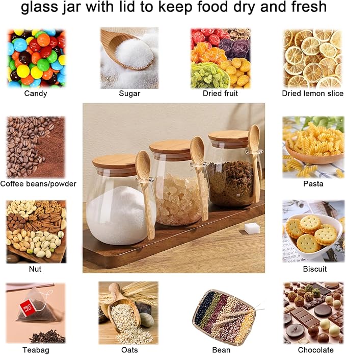 CNWSGEM Sugar Bowls Sugar Container 25.36 FL OZ Glass Coffee Canister Airtight Food Storage Jar with Lid and Spoon Candy Jar Coffee Bar Accessories Storage Beans Powder (Round)