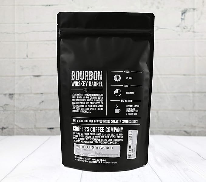Bourbon Whiskey Barrel Aged Coffee - Ground, Single Origin Grade 1 Colombian Coffee Beans Aged in Kentucky Bourbon Whiskey Barrels - 12 oz Bags