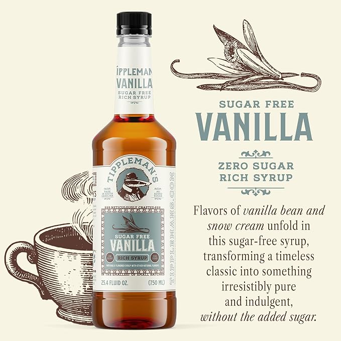 Tippleman's Sugar Free Vanilla Coffee Syrup, Zero-Sugar, Great for Drinks, Lattes & Espressos – 750ml Bottle Fits Pump