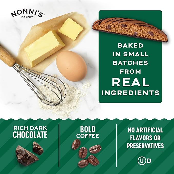 Nonni's Espresso Chocolate Chip Biscotti Cookies - 6 Boxes Espresso Coffee Cookies - Espresso Chocolate Chip Cookies w/Dark Chocolate - Italian Biscotti Individually Wrapped Cookies Kosher - 6.88 oz