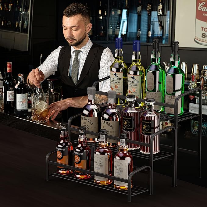 Coffee Syrup Organizer 3-Tier, 12 Bottles Capacity Coffee Syrup Rack, Metal Syrup Stand for Spice, Wine, Liquor, Bottle, Coffee Bar Station Racks Magnetic, No Installation, Black