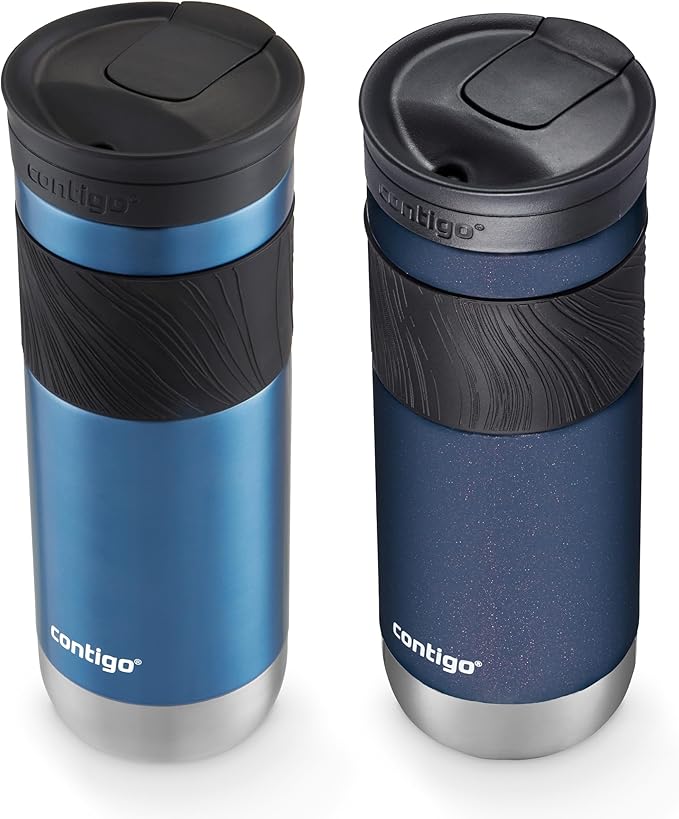 Contigo SNAPSEAL Insulated Stainless Steel Travel Mug with Grip 20oz. Blue Corn Transparent Satin & Midnight Berry