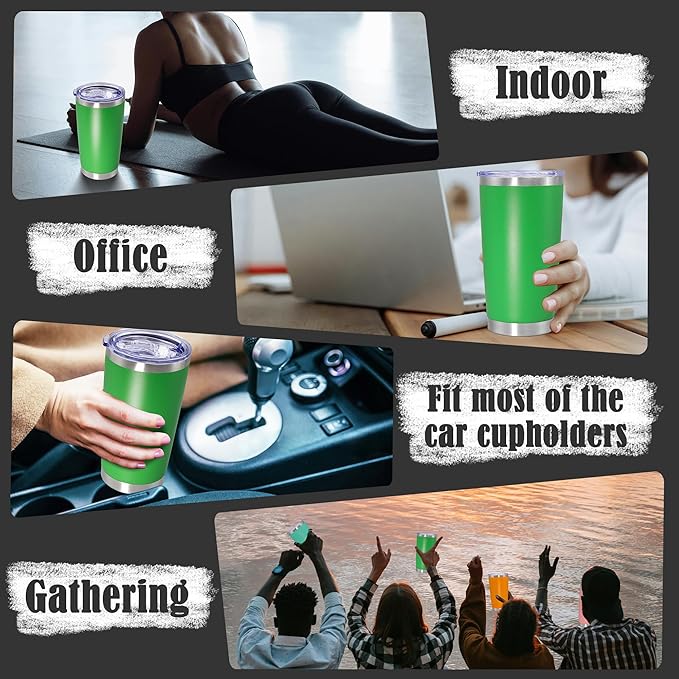 20 oz Tumbler Coffee Travel Tumblers Bulk with Lid Stainless Steel Double Wall Vacuum Insulated Mug Powder Coated Cups fit Car Cupholder for Hot and Cold - Green, 12Pack