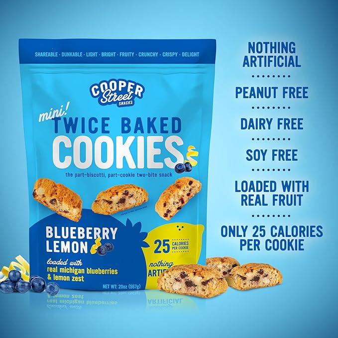 Cooper Street Twice-Baked Blueberry Lemon Biscotti Cookies (16 oz) – Over 50 Biscotti per Bag Loaded with Real Fruit, Italian Style Snacks Ideal with Coffee or Tea - Dairy, Peanut & Soy Free, Kosher