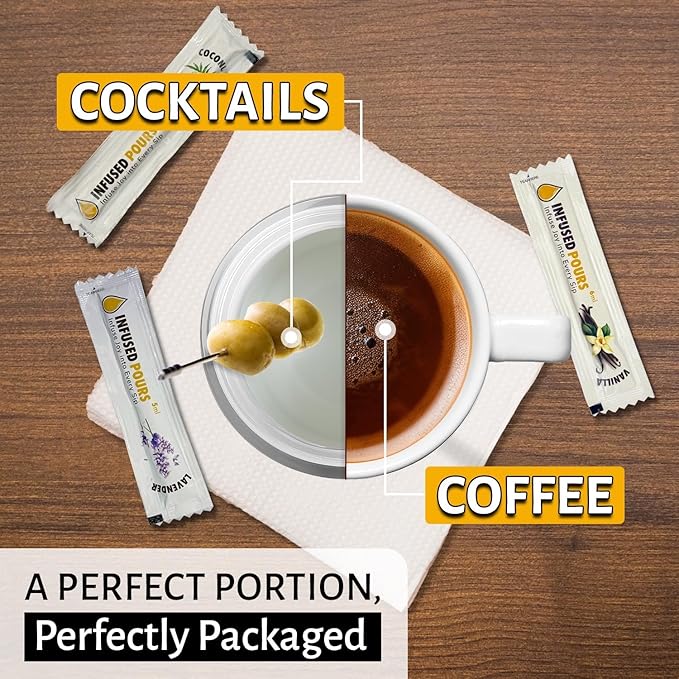 Single Serving Sugar Free Caramel Syrup Packets for Coffee and Cocktails - 6mL Each, 30 Count - Bag of Syrups by Infused Pours (6mL, Sugar Free Caramel)