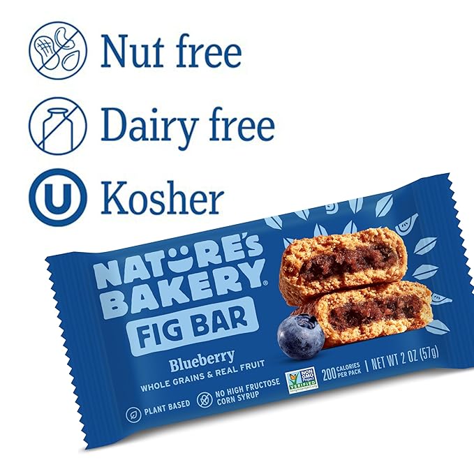 Nature’s Bakery Whole Wheat Fig Bars, Blueberry, Real Fruit, Vegan, Non-GMO, Snack bar, 7 boxes with 12 twin packs (84 twin packs)