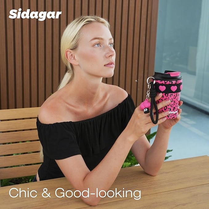 12 oz Travel Coffee Mug Spill Proof Leak Proof, Stainless Steel Thermal Coffee Cup with Lid, Resuable Cup for Hot and Cold, Portable Tumbler for Women, Pink Leopard