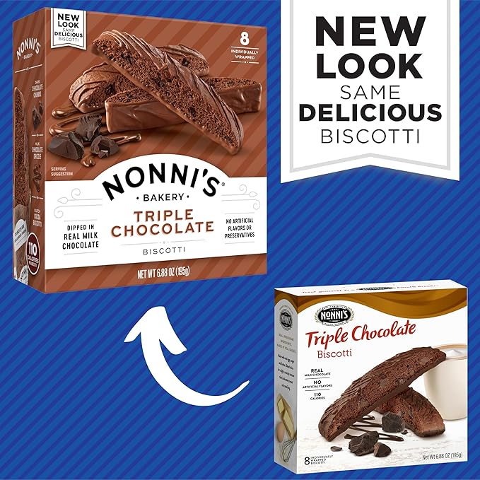 Nonni's Triple Chocolate Biscotti Italian Cookies - 3 Boxes Triple Chocolate Italian Biscotti Cookies w/Dark Chocolate - Biscotti Individually Wrapped Cookies - Kosher Chocolate Coffee Cookie 6.88 oz