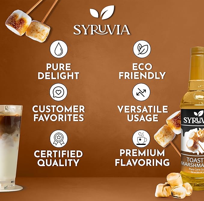 Syruvia Coffee Syrup, Toasted Marshmallow Flavored Syrup for Drinks, Lattes, and Desserts – 25.4 fl oz
