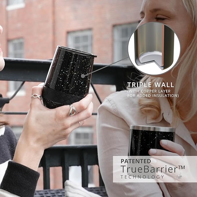 Elemental Recess Wine Tumbler - Triple Wall Insulated Stainless Steel Coffee Mug for Hot & Cold Drinks - Portable Cup with Shatterproof Sip Lid for Camping, Outdoor & Travel - 10oz - Black Speckle