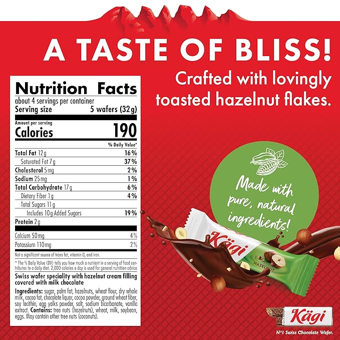 Swiss Milk Chocolate Covered Mini Wafers with Hazelnut Cream Filling by Kägi, Crispy Coated Sweet Snacks, Premium Individually Wrapped Treats, Chocolates Gifts, 3 Pack of 125g Bags