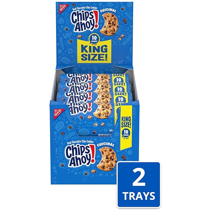 CHIPS AHOY! Original Chocolate Chip Cookies, 16 King Size Snack Packs (10 Cookies Per Pack, 2 Boxes)