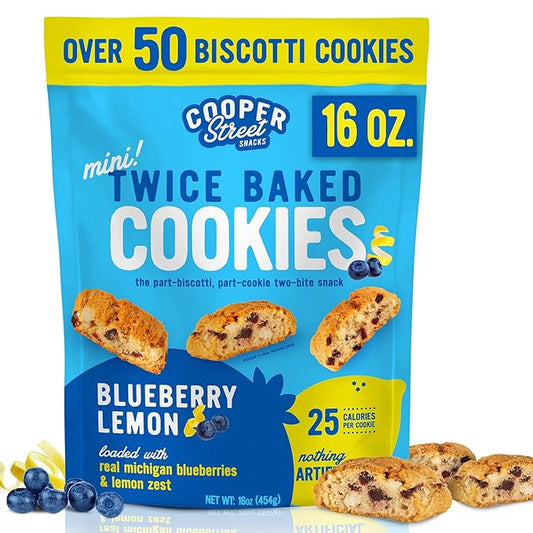 Cooper Street Twice-Baked Blueberry Lemon Biscotti Cookies (16 oz) – Over 50 Biscotti per Bag Loaded with Real Fruit, Italian Style Snacks Ideal with Coffee or Tea - Dairy, Peanut & Soy Free, Kosher
