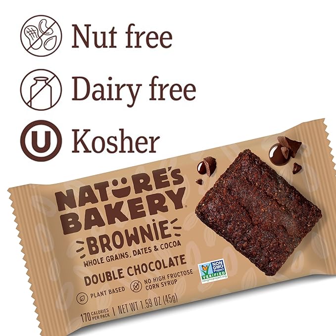 Nature’s Bakery Double Chocolate Brownie Bars, Whole Grains, Dates, and Cocoa, Plant Based, Dairy-Free, Snack Bar, 7 boxes with 12 twin packs