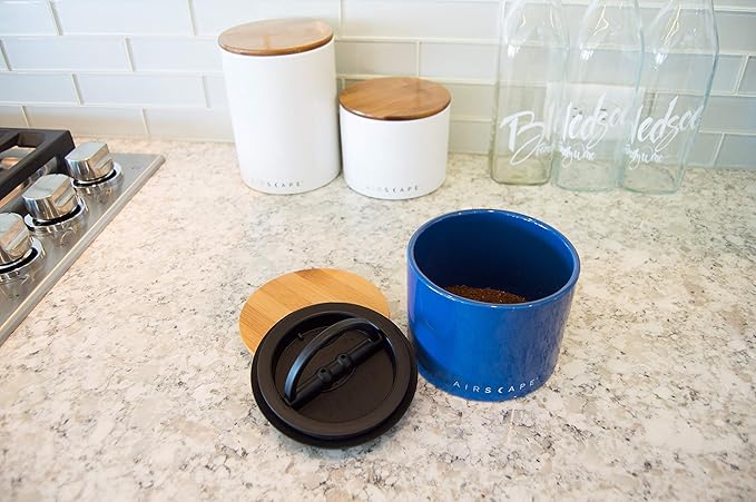 AirScape Planetary Design Ceramic Coffee and Food Storage Canister – Small 4-inch – US Patented Airtight Inner Lid – White with Bamboo Top