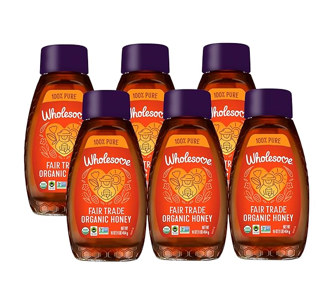 Wholesome Sweeteners 16-Ounce Organic Honey Bottle, 100% Pure, Fair Trade Certified, Non GMO Project Verified & Gluten Free, 6 Pack
