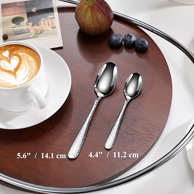 KEAWELL Premium Louise Hammered Demitasse Espresso Spoons: 6-Piece/12-Piece Set, 18/10 Stainless Steel, Mini Coffee Spoons, Small Spoon Set, Brightly-Mirror polished, Dishwasher Safe (12, 5.6 inches)