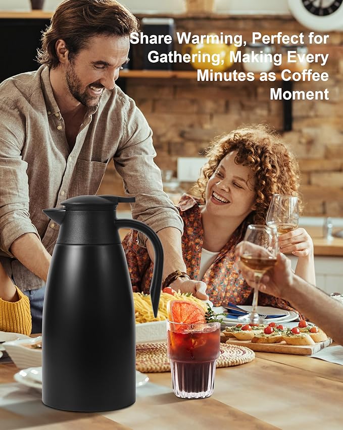 70Oz Thermal Coffee Carafe for keeping hot, Airpot Insulated Carafe Stainless Steel Thermal Pot for Coffee, (black+silver)