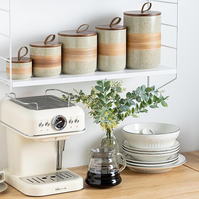 Small Ceramic Jar with Lid, Coffee Canister Coffee Container Kitchen Food Storage Jars for Spice Sugar Tea Bag, Stackable Decorative Jars for Countertop, 5 fl.oz