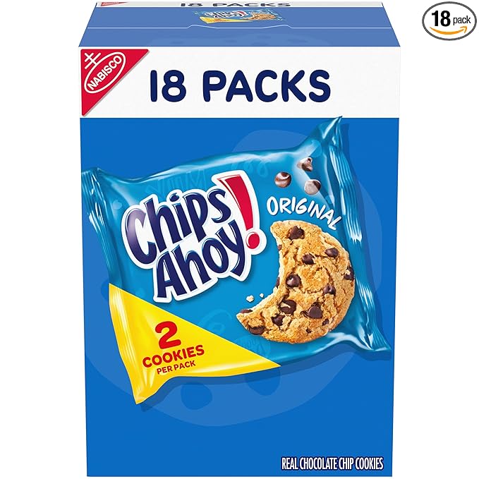 CHIPS AHOY! Original Chocolate Chip Cookies, 18 Snack Packs (2 cookies per pack)