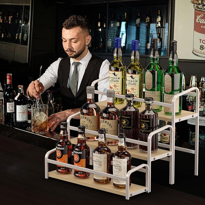 Coffee Syrup Organizer 3-Tier, 12 Bottles Capacity Syrup Rack for Coffee Bar Station, Wine Rack for Countertop, Tiered Spice Racks for Cabinet, Bottle Display Shelf Magnetic one-Step Installation