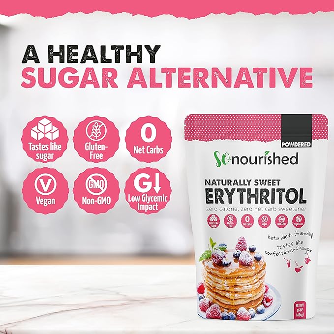 Powdered Erythritol Sweetener - 1:1 Sugar Substitute, Keto - 0 Calorie, 0 Net Carb, Non-GMO (1 lb/16 oz)