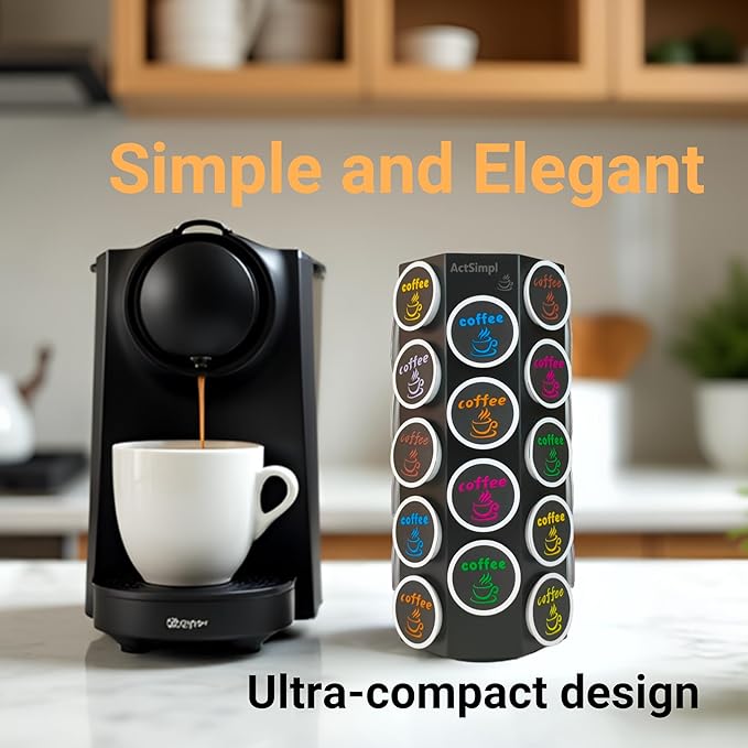 Compact Sturdy Metal K Cup Holder, Stylish and Modern Designed Coffee Pod Carousel, K Cup Storage Organizer, 36+1 Pods Capacity, No Assembly Required