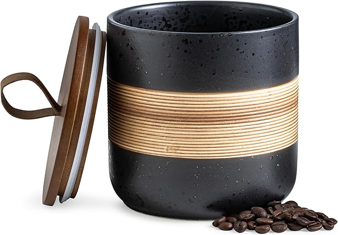 Spice Jars with Lid, Coffee Container Kitchen Food Storage Jars for Spice Sugar Tea Bag, Stackable Decorative Jars for Countertop, Black & 37 fl.oz