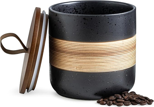 Spice Jars with Lid, Coffee Container Kitchen Food Storage Jars for Spice Sugar Tea Bag, Stackable Decorative Jars for Countertop, Black & 37 fl.oz