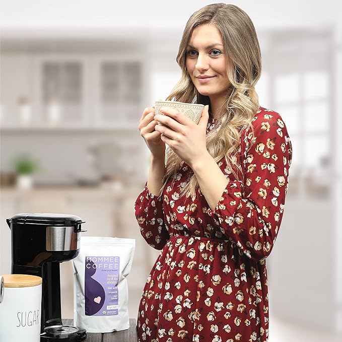 Mommee Coffee Full Caf Low Acid Whole Organic Coffee Beans - 100% Arabica Organic Full Caff Coffee Beans with Smooth Caramel Flavor - Medium Roast - 11 oz