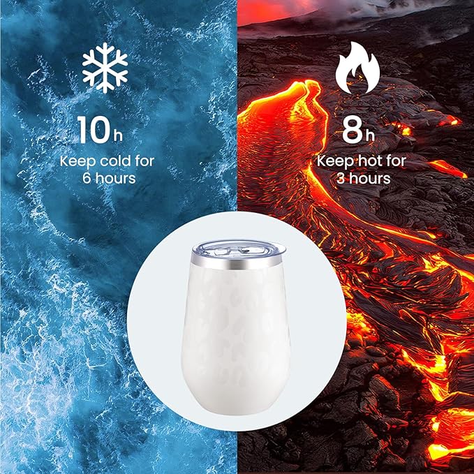 MEWAY 12oz Insulated Wine Tumbler Bulk, Double Wall Vacuum Stainless Steel Travel Tumbler with Straw,8 pack of wine tumbler glasses(Almond Leopard,Set of 8)