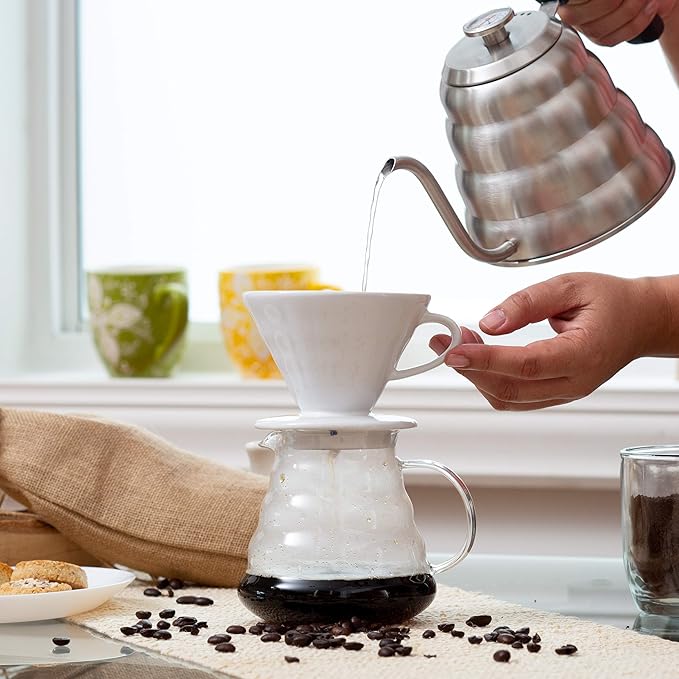 Pour Over Coffee Dripper - Ceramic Slow Brewing Accessories for Home, Cafe, Restaurants - Easy Manual Brew Maker Gift - Strong Flavor Brewer - V01 Paper Cone Filters - Red, 1 Cup