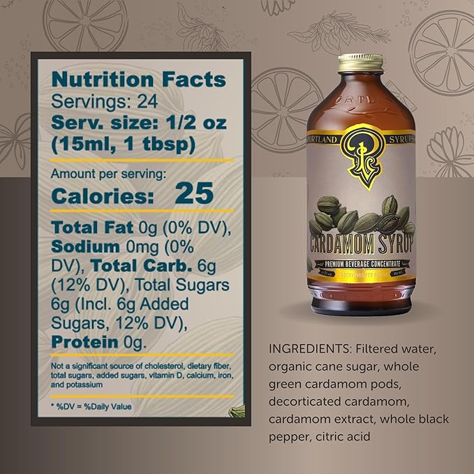 Portland Syrups Cardamom Syrup – Flavoring for Coffee, Lattes, Cold Brew, Macchiatos, Cocktails, & Desserts – Ideal for Drinks & Adding a Flavor to Any Beverage – 12 oz, 24 servings (Pack of 1)