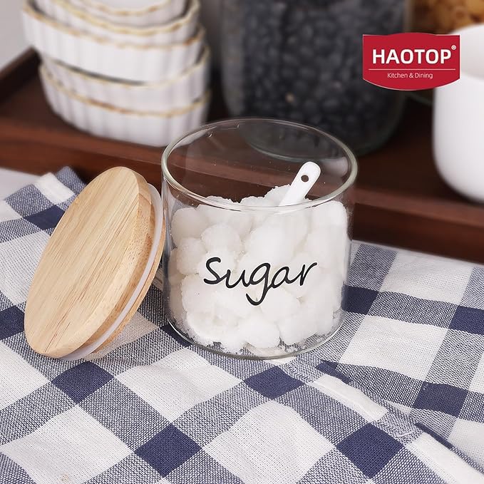 Clear Glass Sugar Bowl with Spoon and Silicone Sealing Lid, Farmhouse Kitchen Countertop Canisters, Container Jar Dispenser Holder for Kitchen,12 oz