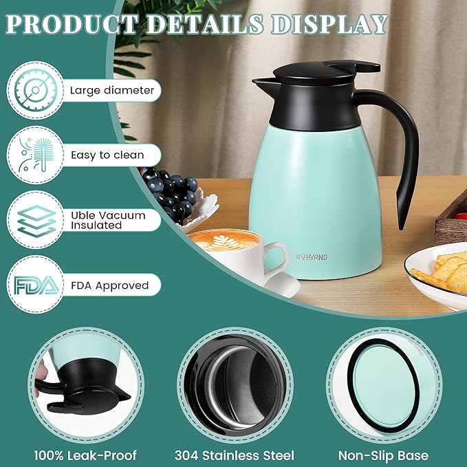 34 Oz Thermal Coffee Carafe, Stainless Steel Insulated Vacuum coffee crafts to keep coffee hot, 1 Liter Tea Water Coffee and Beverage Dispenser (Blue)