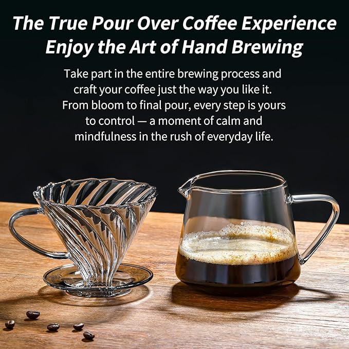 Unbreakable - Pour Over Coffee Maker 750ML/25OZ, Heat Resistant Borosilicate Glass Dripper with Filter Holder, BPA-Free Manual Coffee Brewer for Home and Office Use