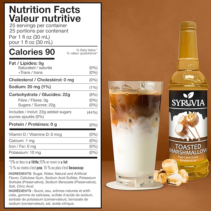 Syruvia Coffee Syrup, Toasted Marshmallow Flavored Syrup for Drinks, Lattes, and Desserts – 25.4 fl oz